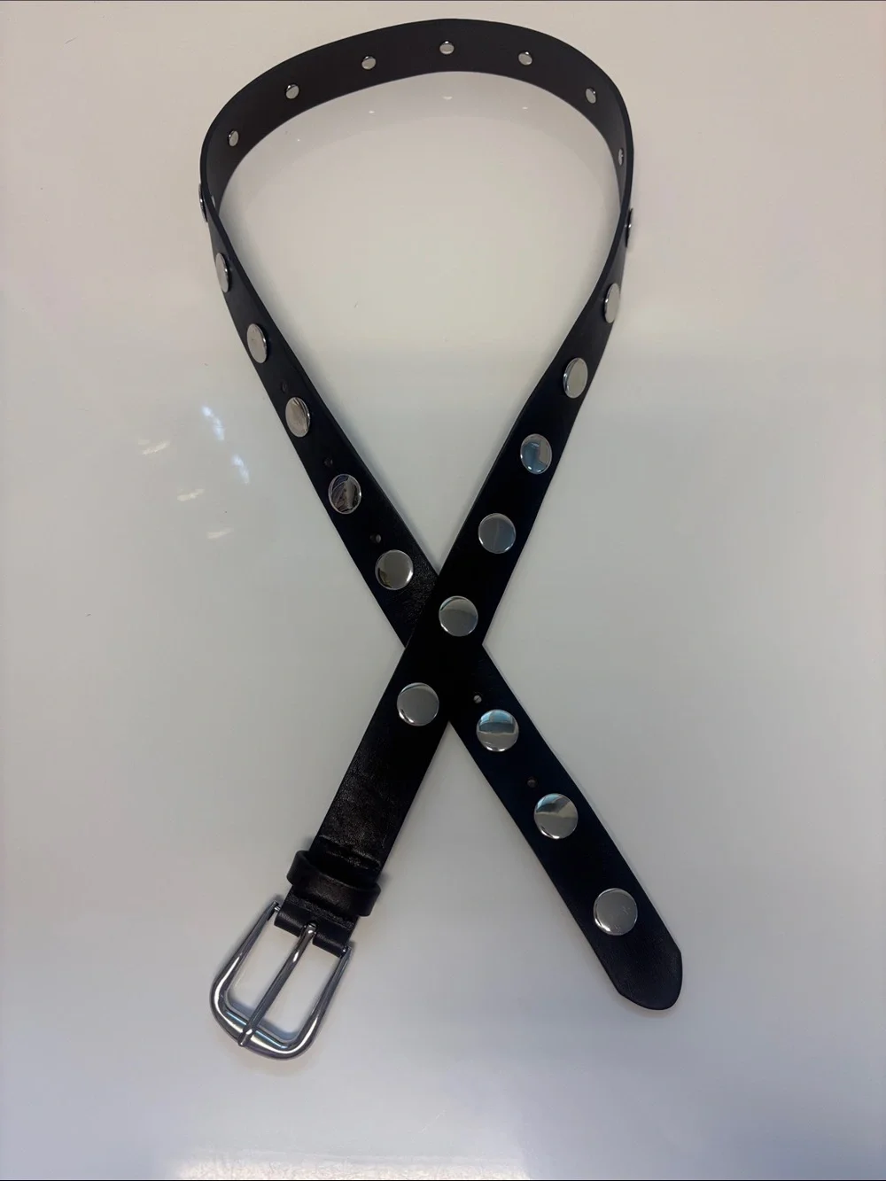Black Faux Leather Silver Studded Belt Punk Rock Edgy Accessory Sz Sm whimsigoth
